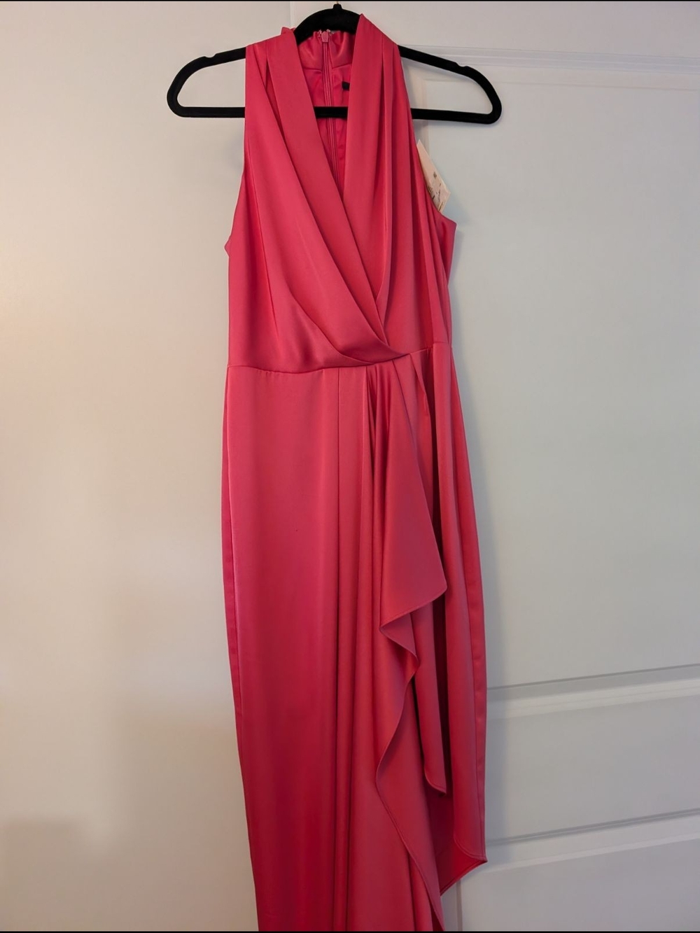 Alex Marie Vibrant Pink Sleeveless High-Low Draped Gown